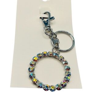 Crystal Rhinestone Bag Charm Keychain with Silver Accents